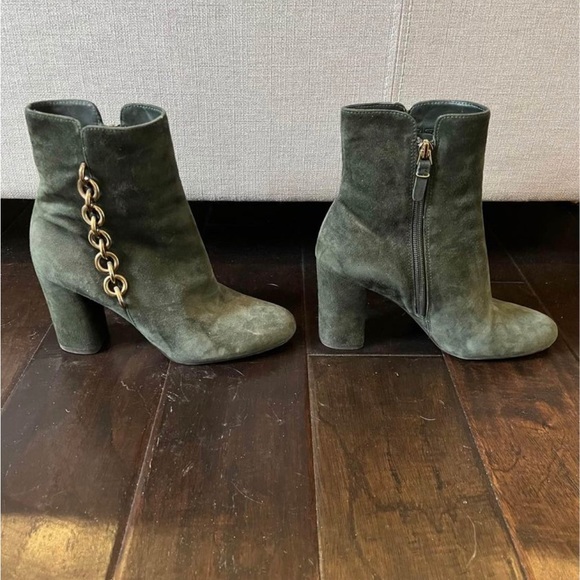 Green Suede Ankle Boots with gold detailing - Picture 3 of 5